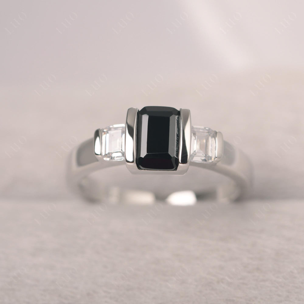 Vintage Black Spinel Ring Bezel Set Emerald Cut Ring - LUO Jewelry