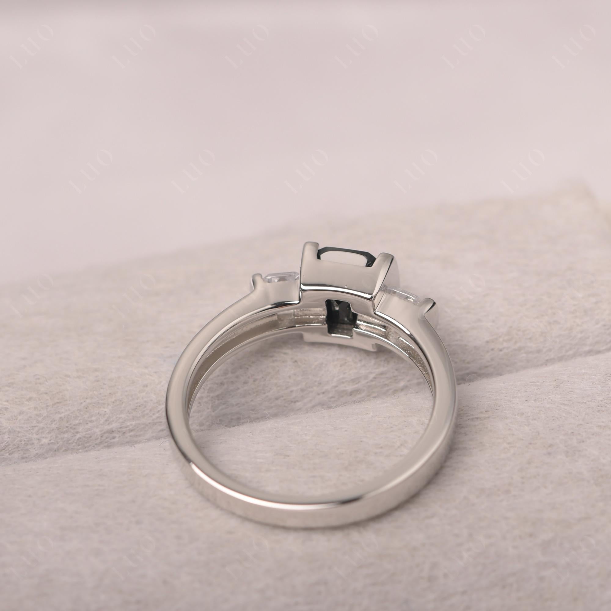 Vintage Black Stone Ring Bezel Set Emerald Cut Ring - LUO Jewelry