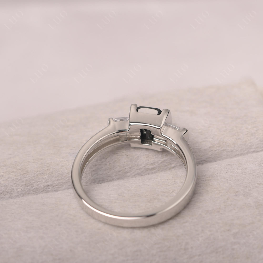 Vintage Black Spinel Ring Bezel Set Emerald Cut Ring - LUO Jewelry