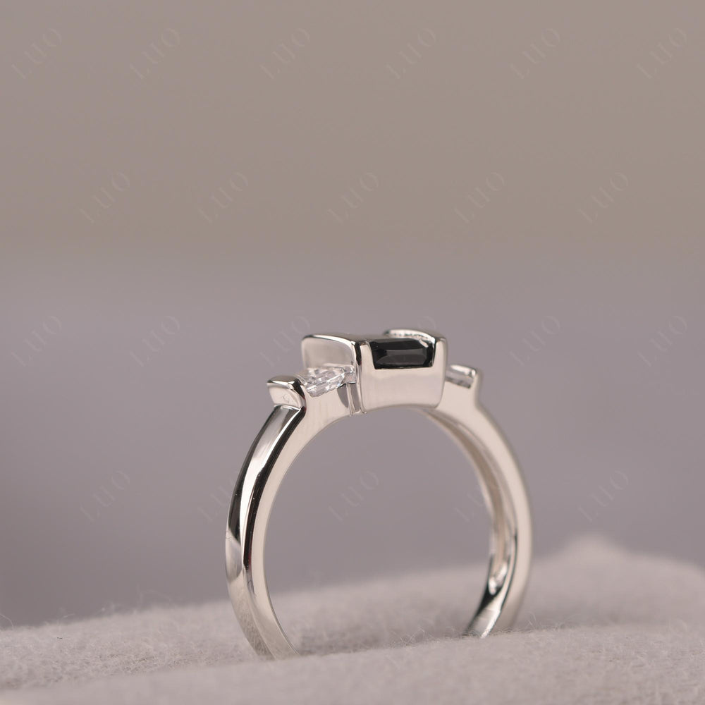 Vintage Black Spinel Ring Bezel Set Emerald Cut Ring - LUO Jewelry