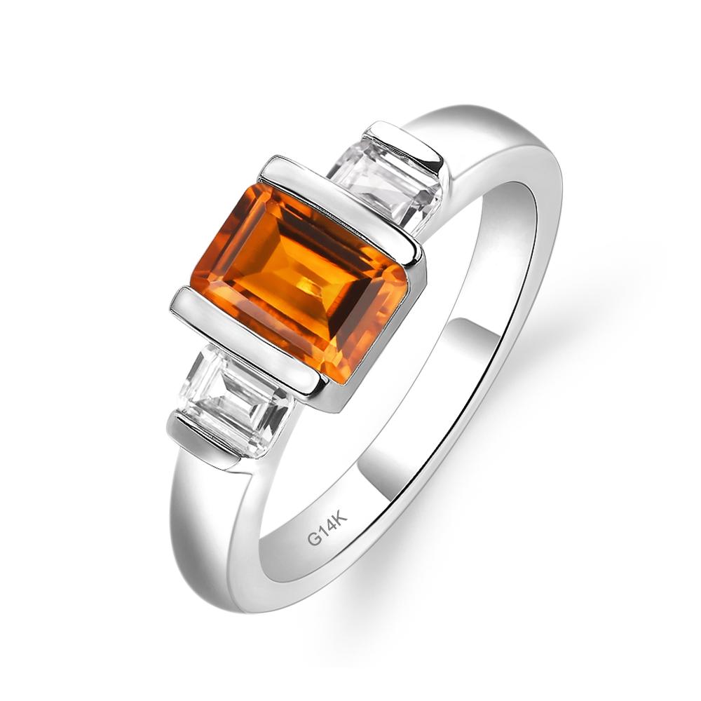 Vintage Citrine Ring Bezel Set Emerald Cut Ring - LUO Jewelry #metal_14k white gold