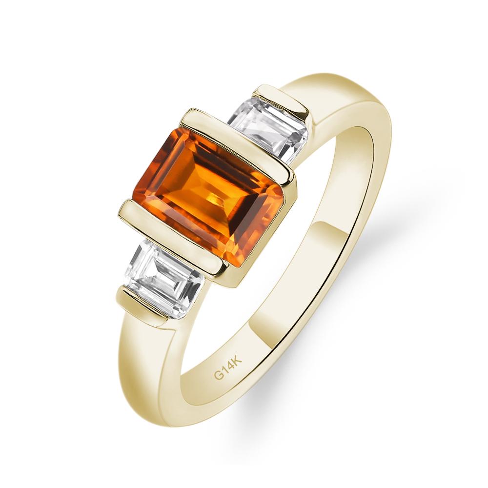 Vintage Citrine Ring Bezel Set Emerald Cut Ring - LUO Jewelry #metal_14k yellow gold