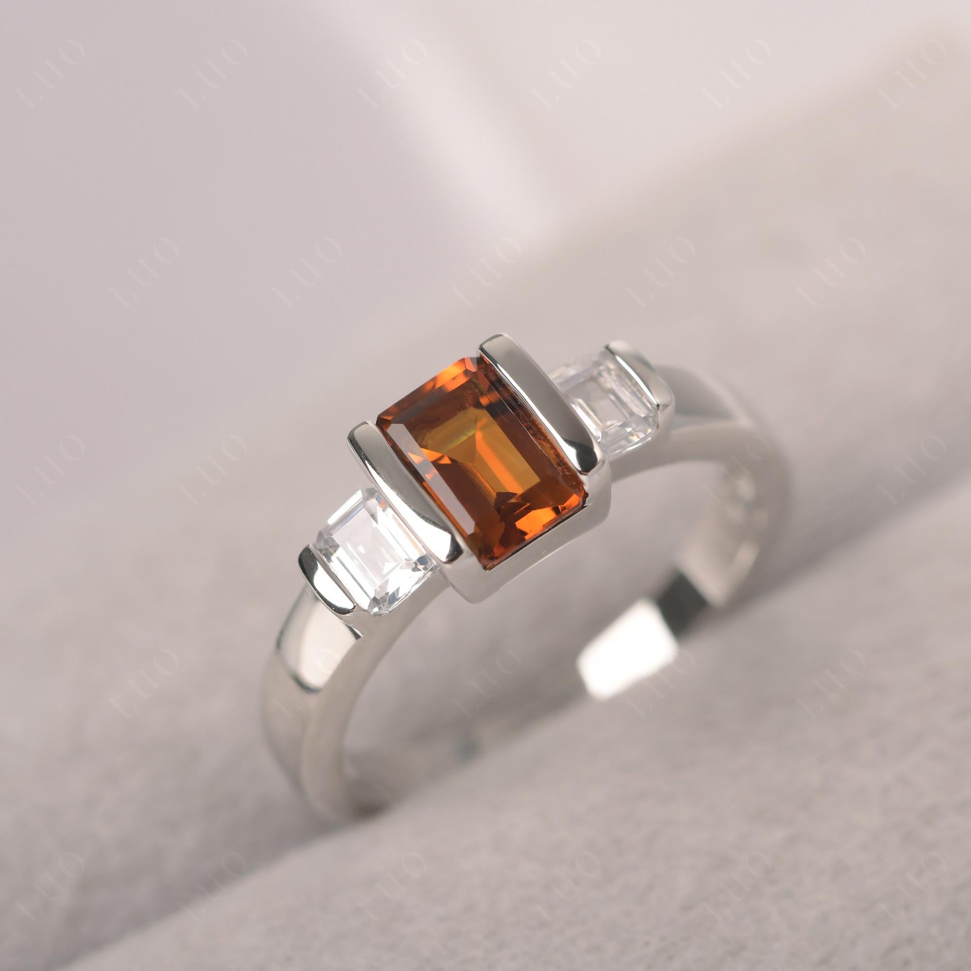 Vintage Citrine Ring Bezel Set Emerald Cut Ring - LUO Jewelry