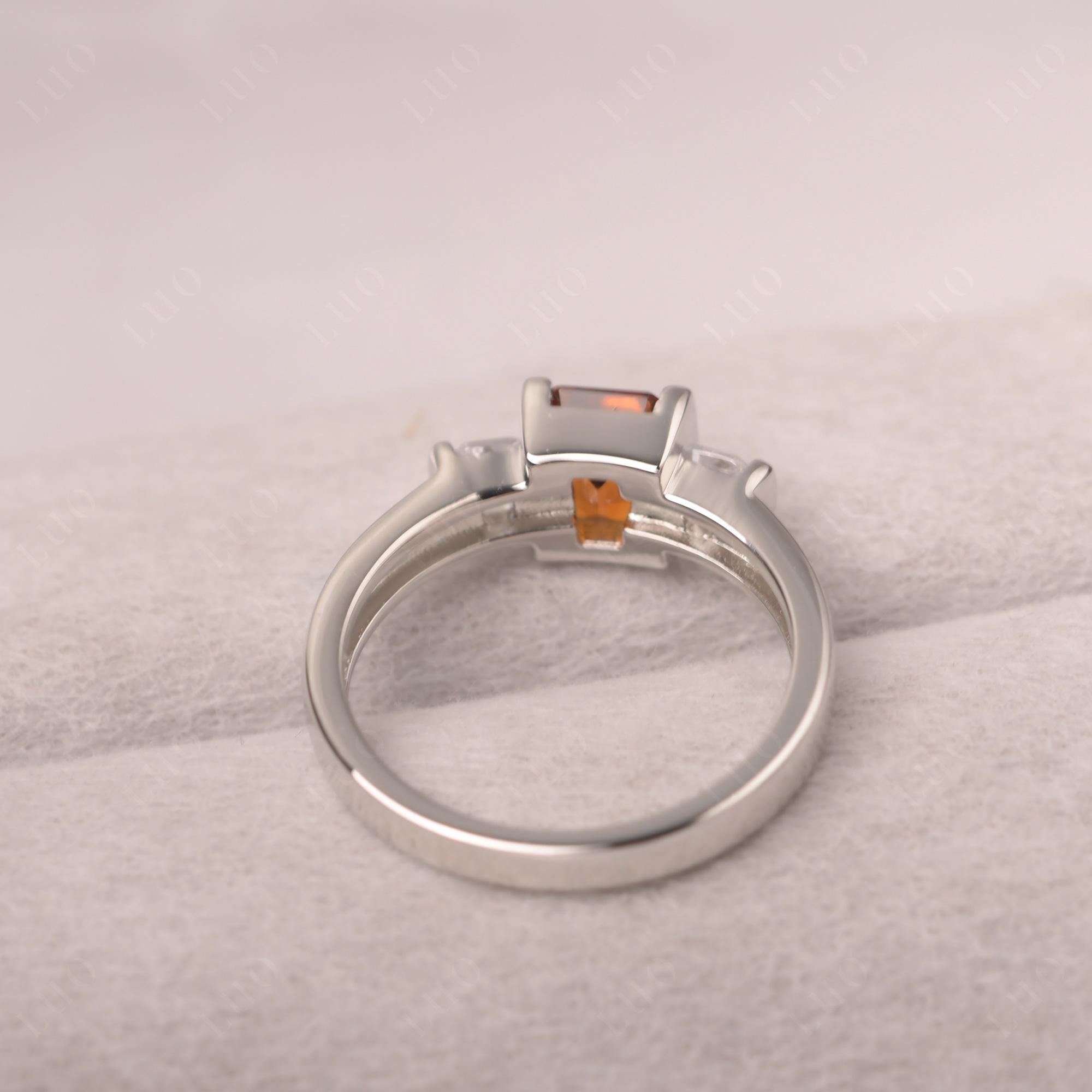 Vintage Citrine Ring Bezel Set Emerald Cut Ring - LUO Jewelry