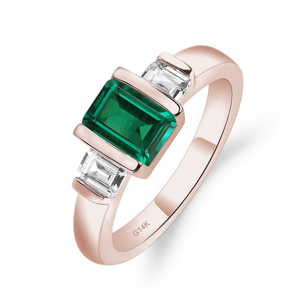 Vintage Lab Created Emerald Ring Bezel Set Emerald Cut Ring - LUO Jewelry #metal_14k rose gold