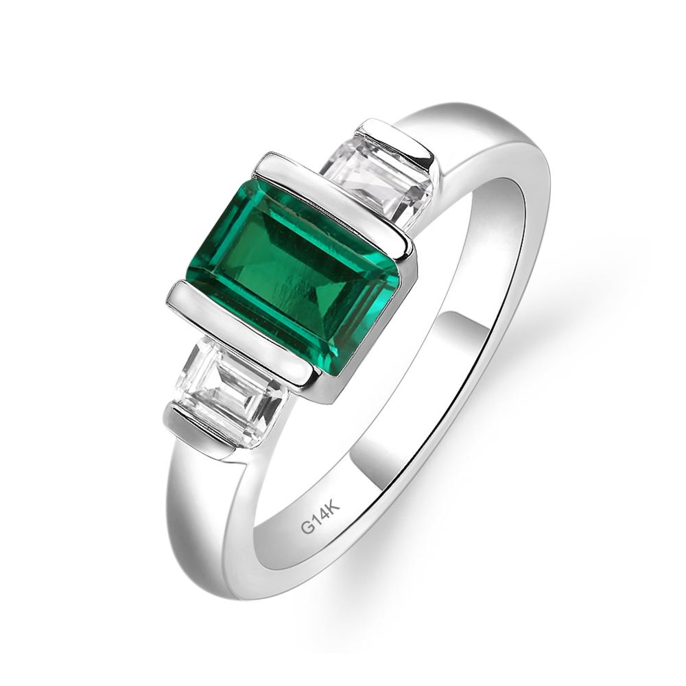 Vintage Lab Created Emerald Ring Bezel Set Emerald Cut Ring - LUO Jewelry #metal_14k white gold
