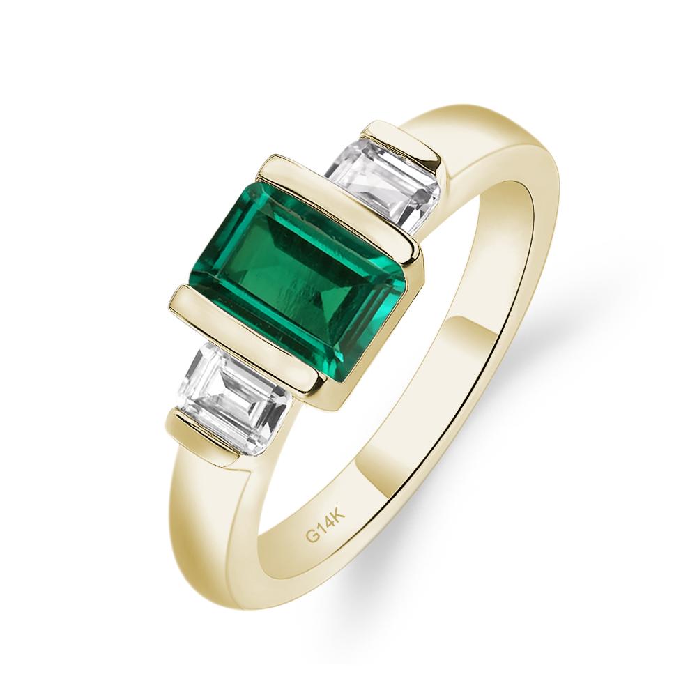 Vintage Lab Created Emerald Ring Bezel Set Emerald Cut Ring - LUO Jewelry #metal_14k yellow gold
