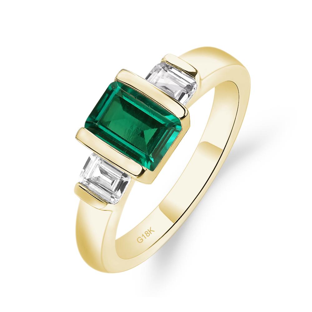 Vintage Lab Created Emerald Ring Bezel Set Emerald Cut Ring - LUO Jewelry #metal_18k yellow gold