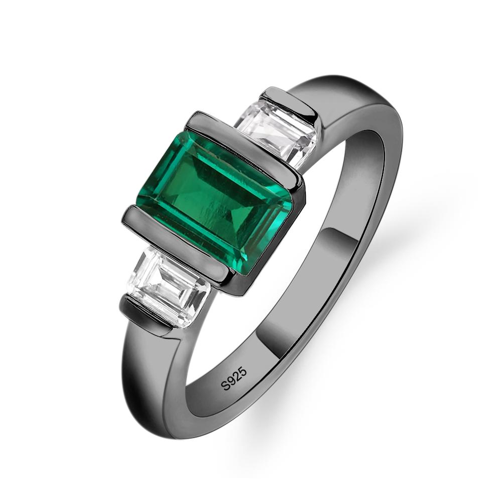 Vintage Lab Created Emerald Ring Bezel Set Emerald Cut Ring - LUO Jewelry #metal_black finish sterling silver