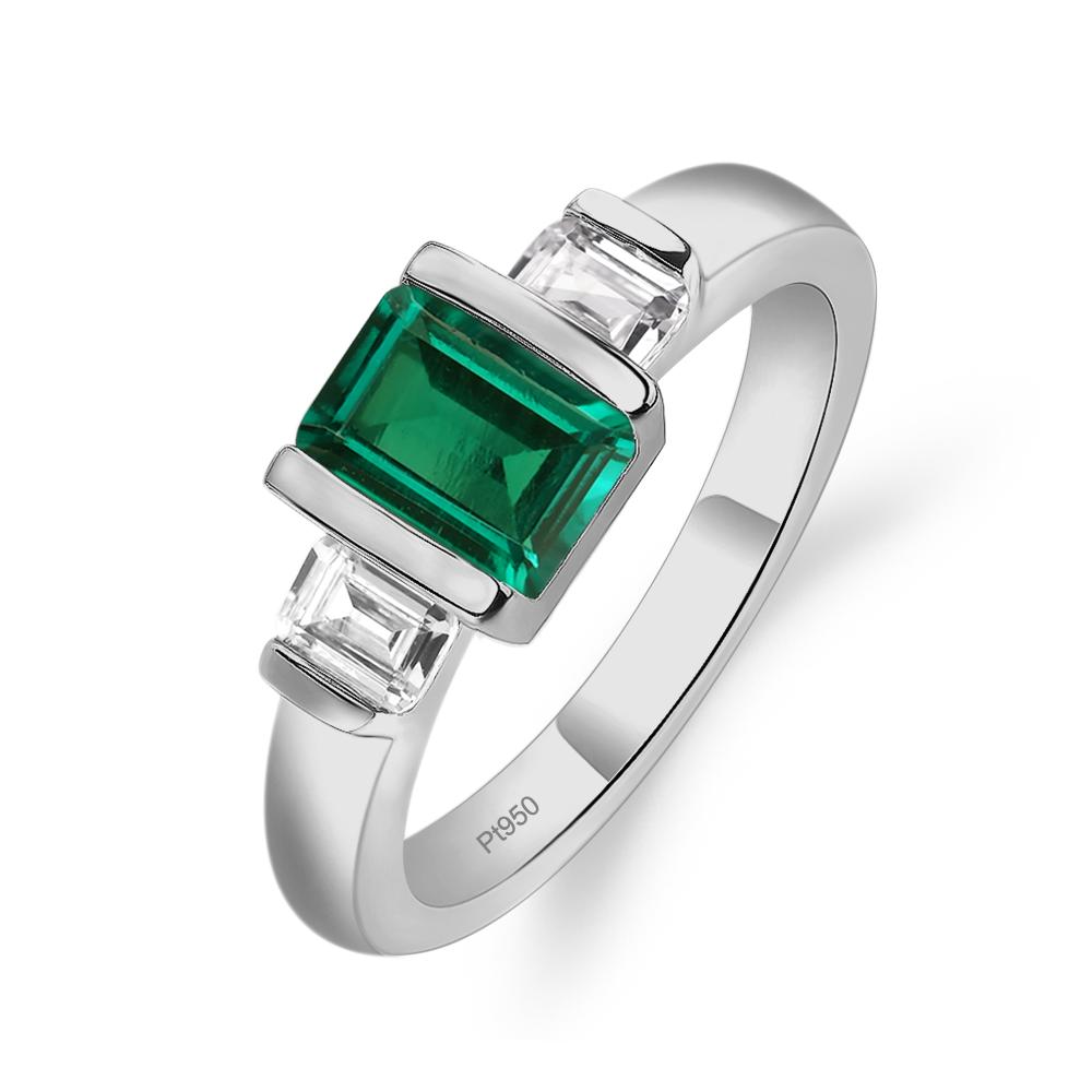 Vintage Lab Created Emerald Ring Bezel Set Emerald Cut Ring - LUO Jewelry #metal_platinum