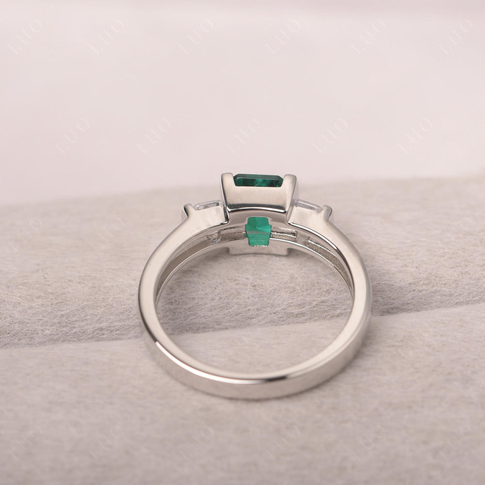 Vintage Lab Emerald Ring Bezel Set Emerald Cut Ring - LUO Jewelry