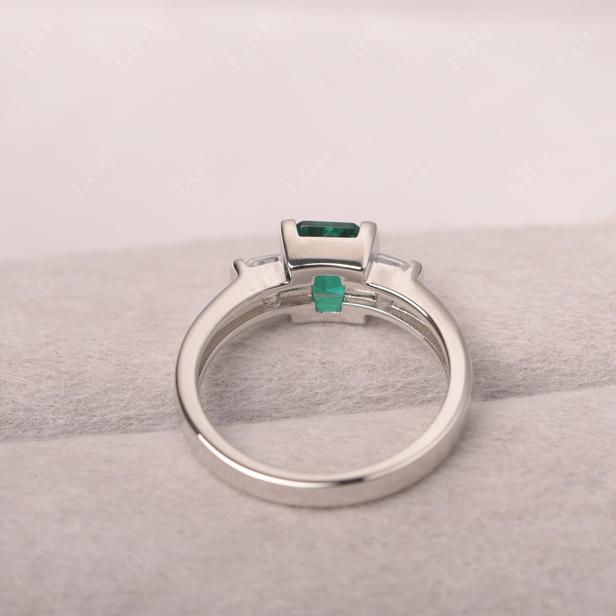 Vintage Lab Created Emerald Ring Bezel Set Emerald Cut Ring - LUO Jewelry