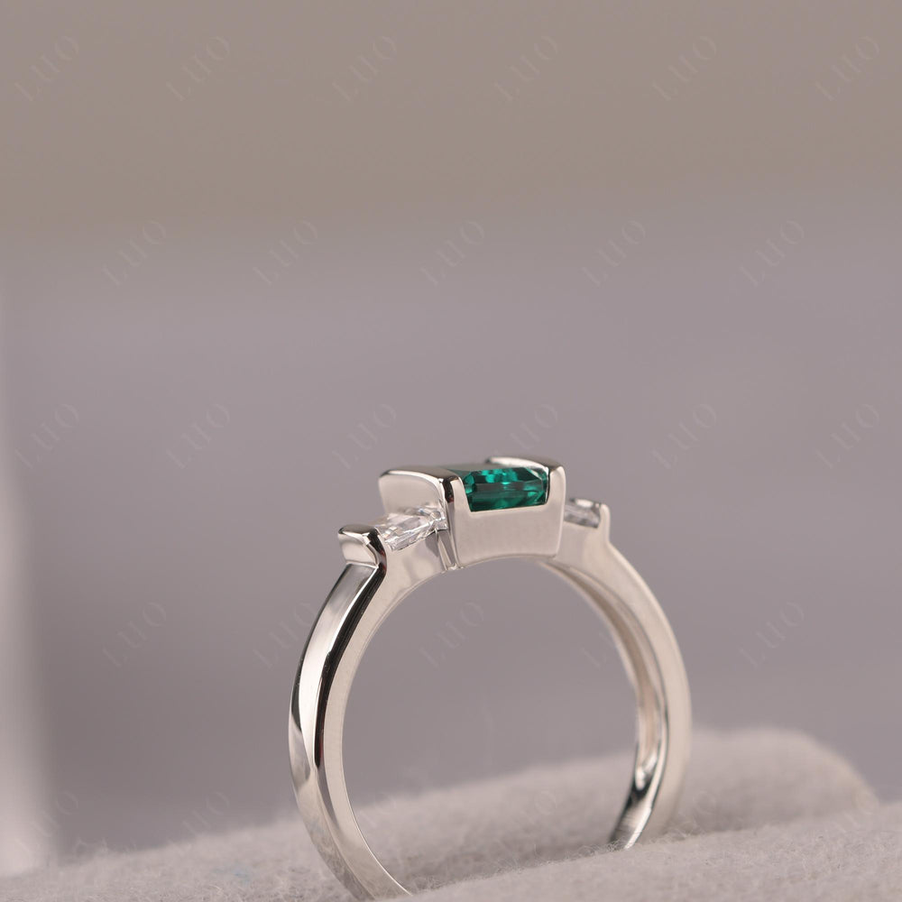 Vintage Lab Emerald Ring Bezel Set Emerald Cut Ring - LUO Jewelry