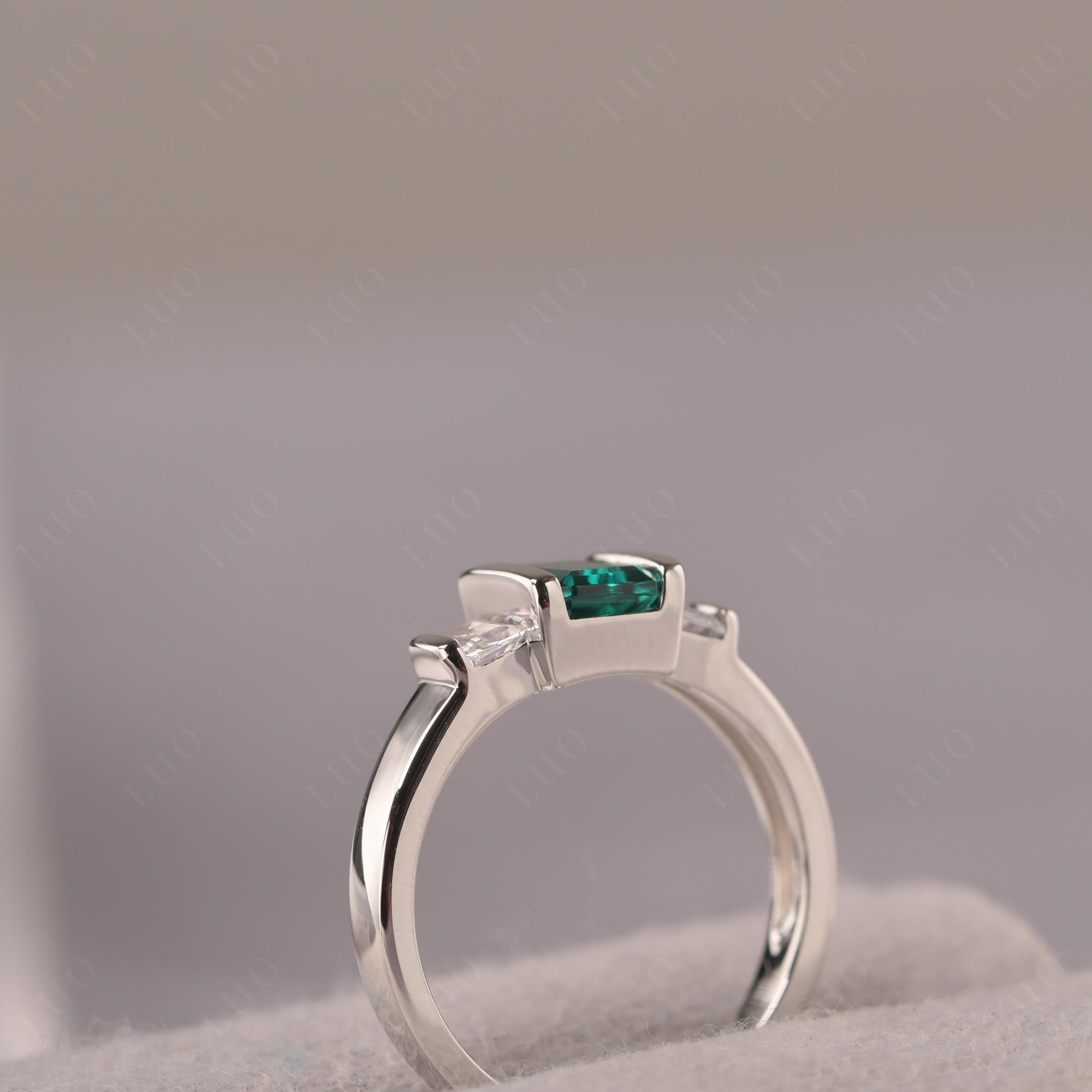 Vintage Lab Created Emerald Ring Bezel Set Emerald Cut Ring - LUO Jewelry