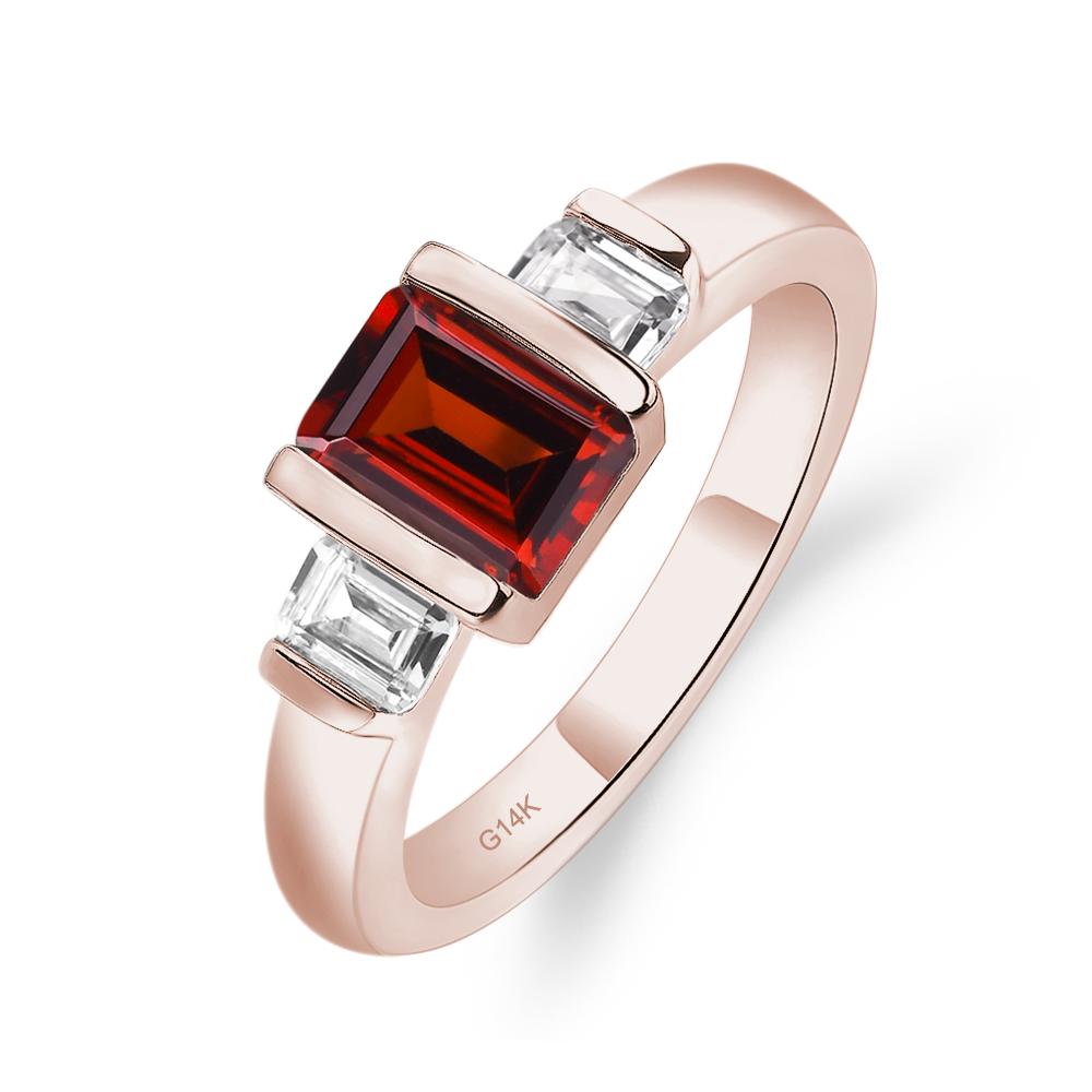 Vintage Garnet Ring Bezel Set Emerald Cut Ring - LUO Jewelry #metal_14k rose gold