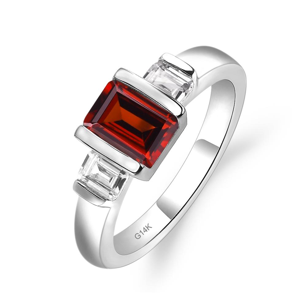 Vintage Garnet Ring Bezel Set Emerald Cut Ring - LUO Jewelry #metal_14k white gold