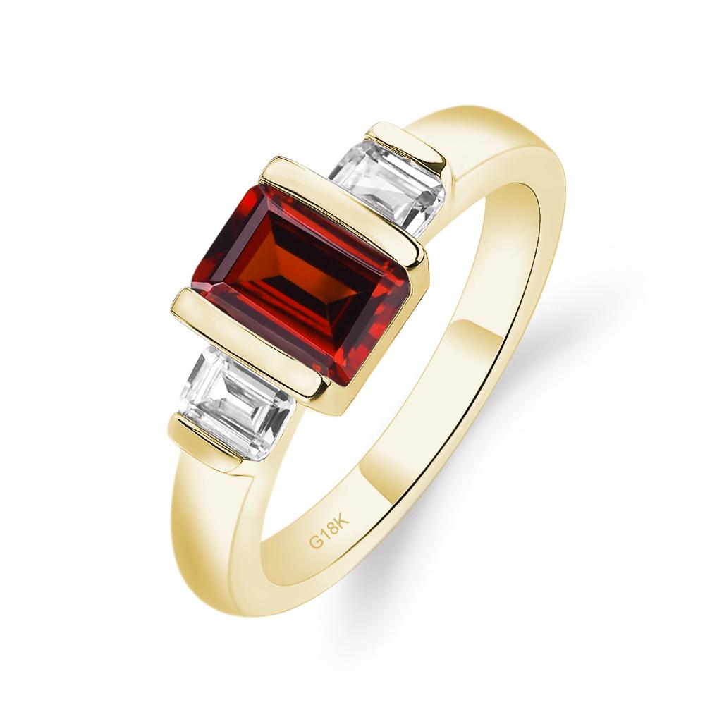 Vintage Garnet Ring Bezel Set Emerald Cut Ring - LUO Jewelry #metal_18k yellow gold