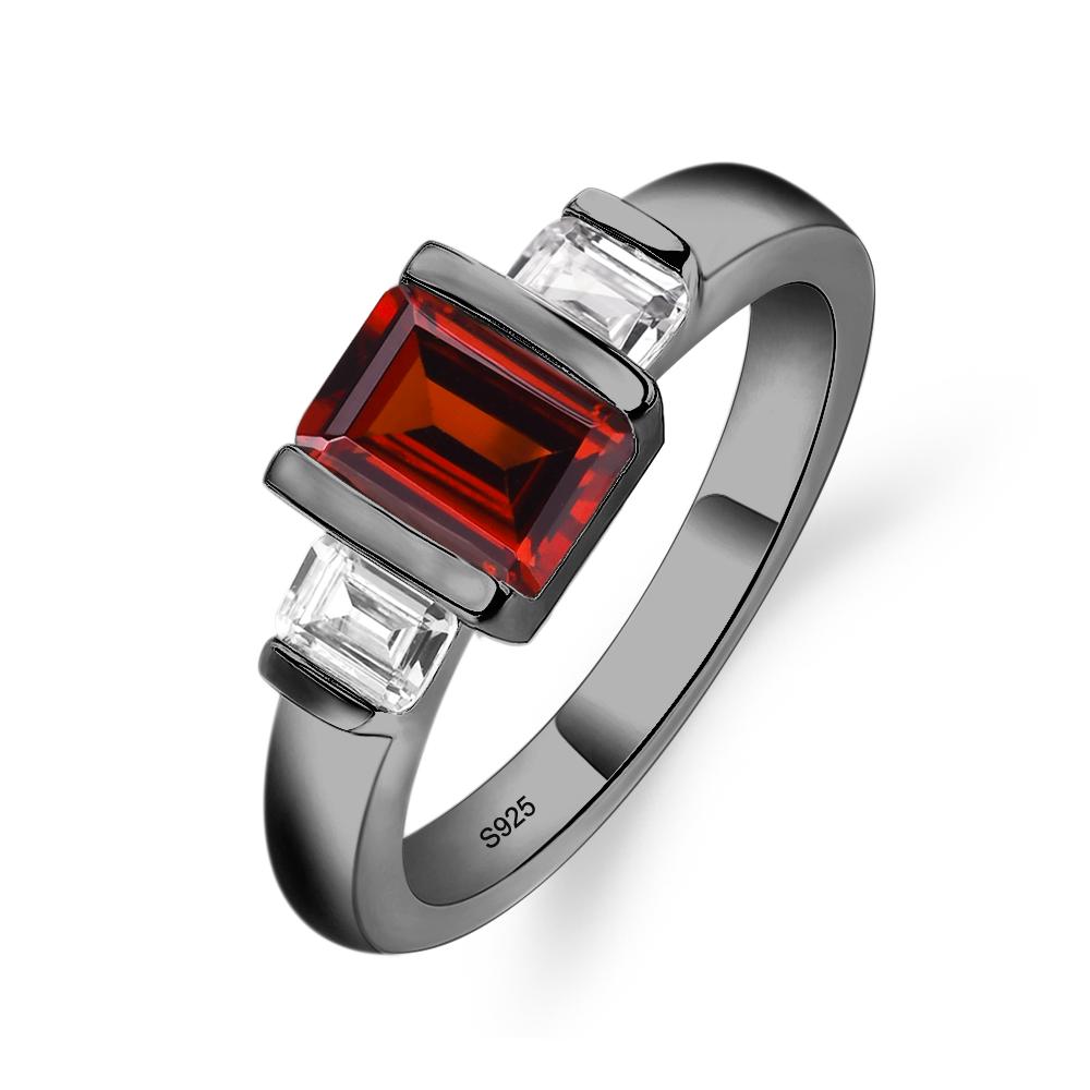 Vintage Garnet Ring Bezel Set Emerald Cut Ring - LUO Jewelry #metal_black finish sterling silver