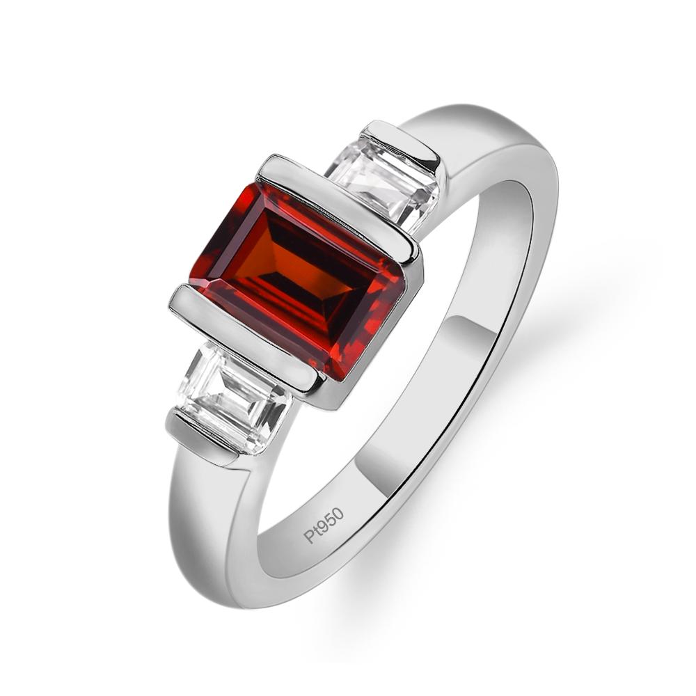 Vintage Garnet Ring Bezel Set Emerald Cut Ring - LUO Jewelry #metal_platinum