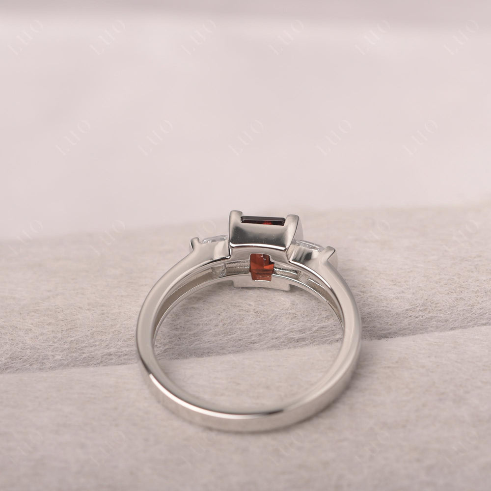 Vintage Garnet Ring Bezel Set Emerald Cut Ring - LUO Jewelry