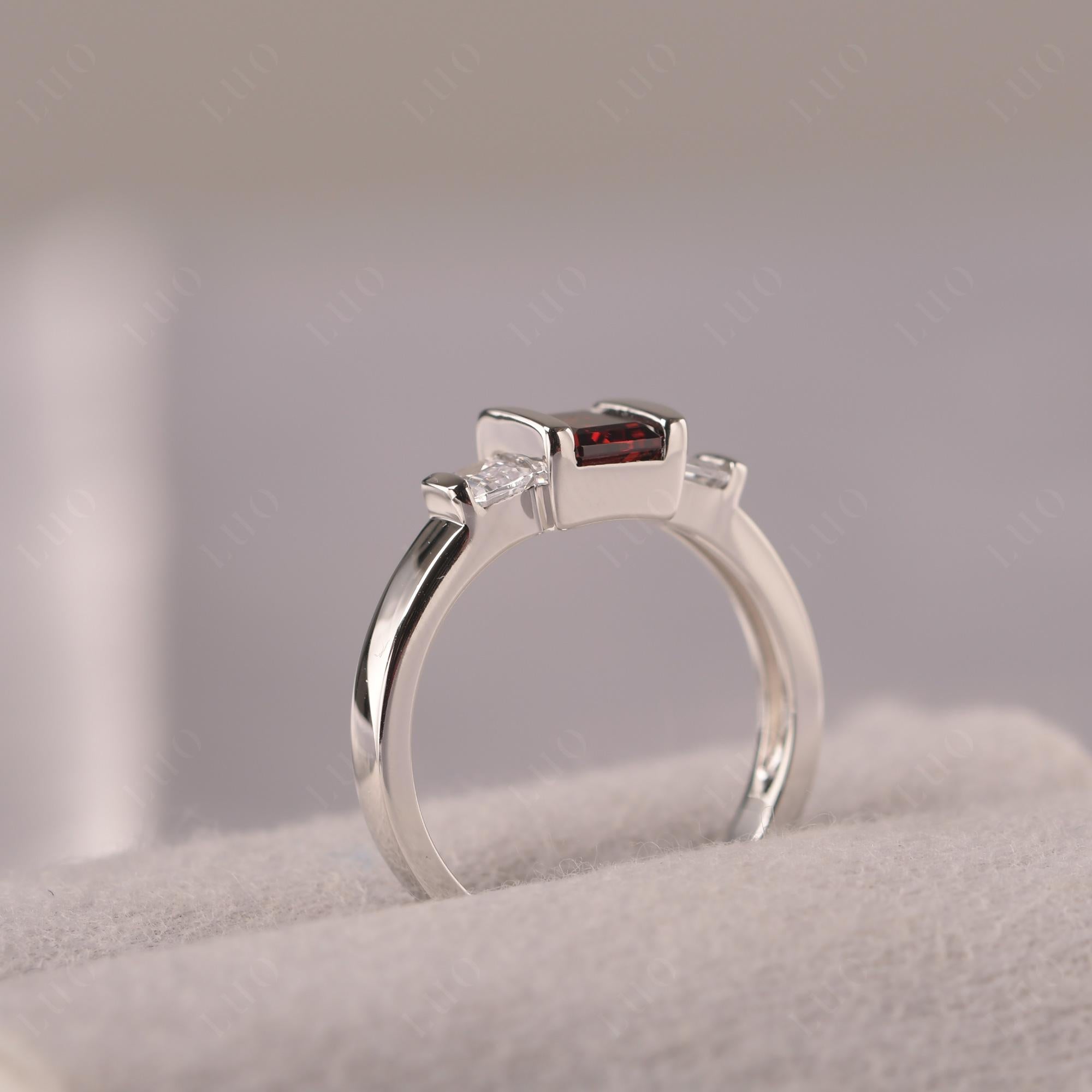 Vintage Garnet Ring Bezel Set Emerald Cut Ring - LUO Jewelry