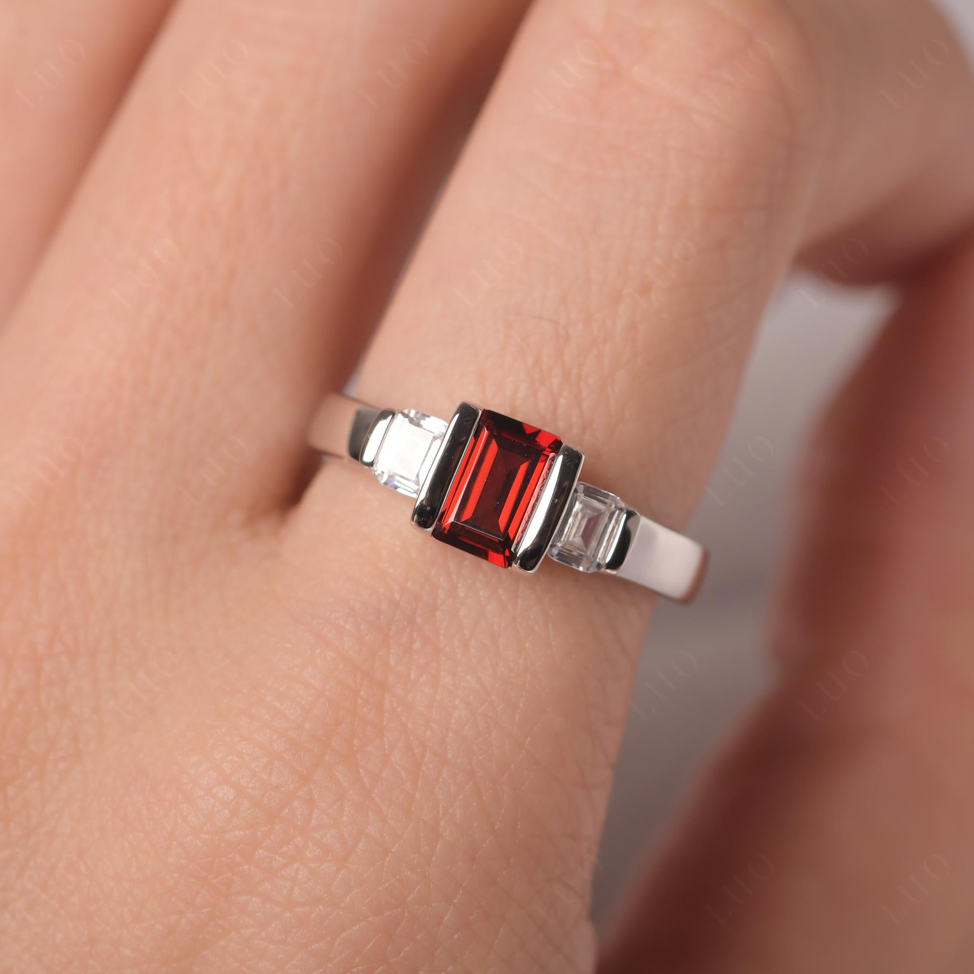 Vintage Garnet Ring Bezel Set Emerald Cut Ring - LUO Jewelry