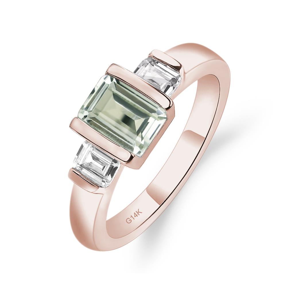 Vintage Green Amethyst Ring Bezel Set Emerald Cut Ring - LUO Jewelry #metal_14k rose gold