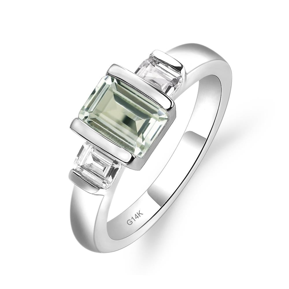 Vintage Green Amethyst Ring Bezel Set Emerald Cut Ring - LUO Jewelry #metal_14k white gold