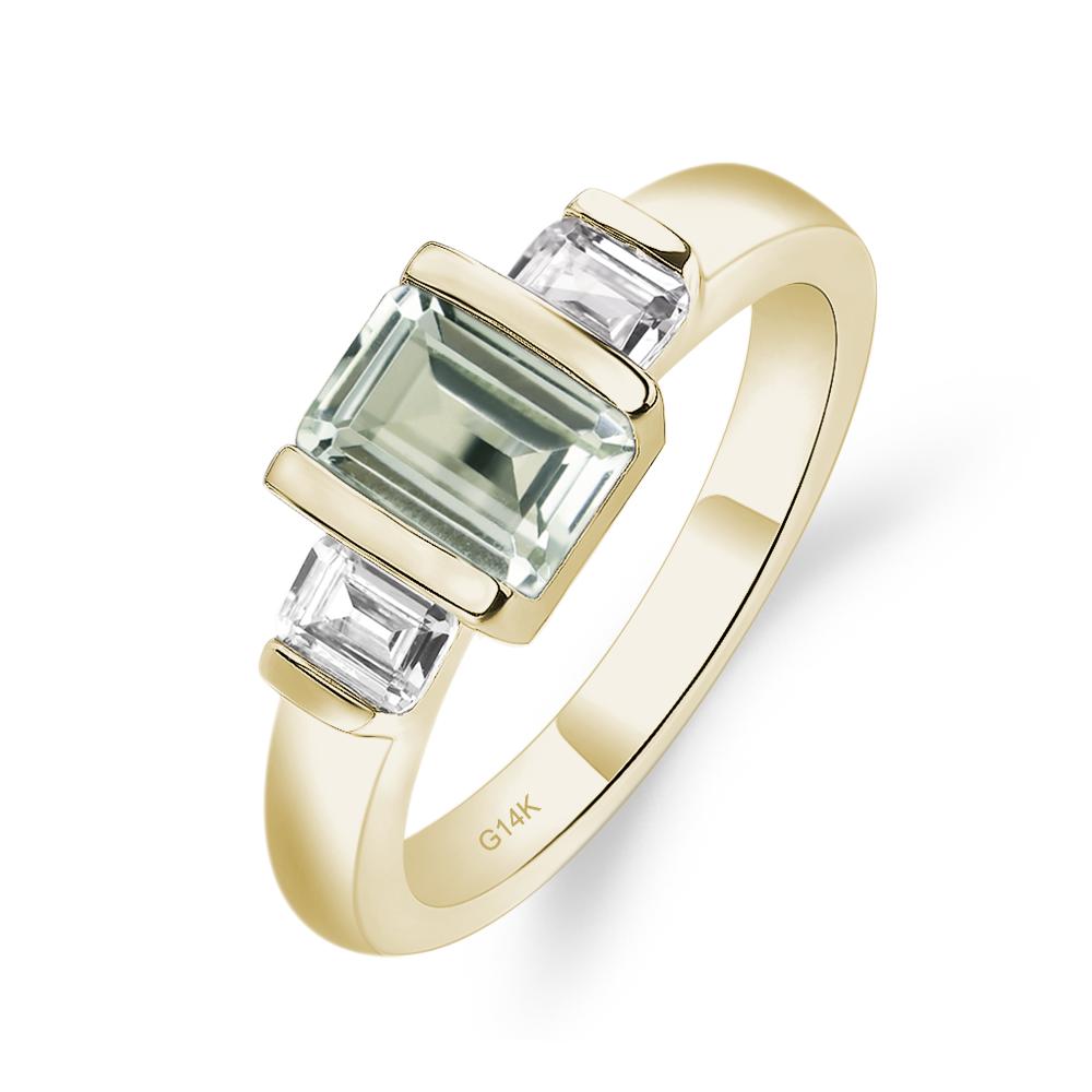 Vintage Green Amethyst Ring Bezel Set Emerald Cut Ring - LUO Jewelry #metal_14k yellow gold