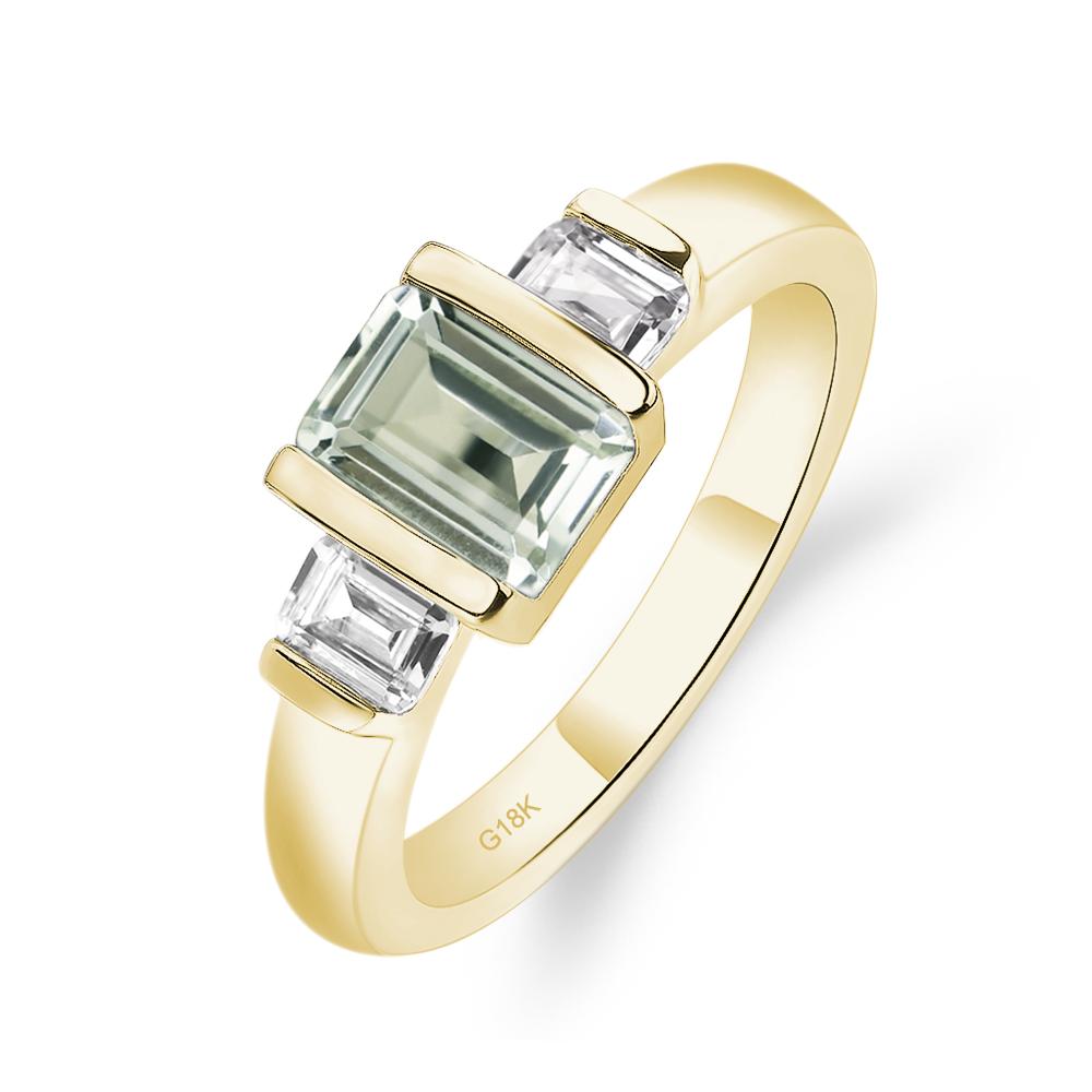 Vintage Green Amethyst Ring Bezel Set Emerald Cut Ring - LUO Jewelry #metal_18k yellow gold