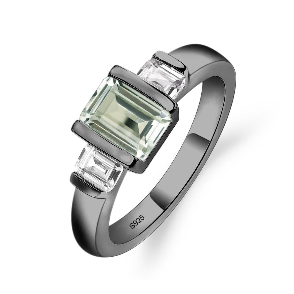 Vintage Green Amethyst Ring Bezel Set Emerald Cut Ring - LUO Jewelry #metal_black finish sterling silver