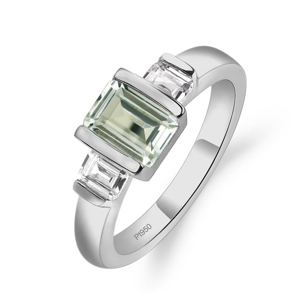 Vintage Green Amethyst Ring Bezel Set Emerald Cut Ring - LUO Jewelry #metal_platinum
