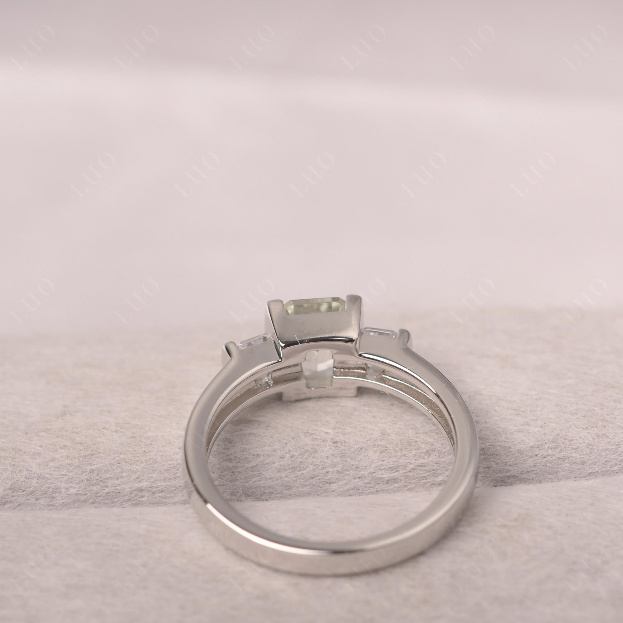 Vintage Green Amethyst Ring Bezel Set Emerald Cut Ring - LUO Jewelry