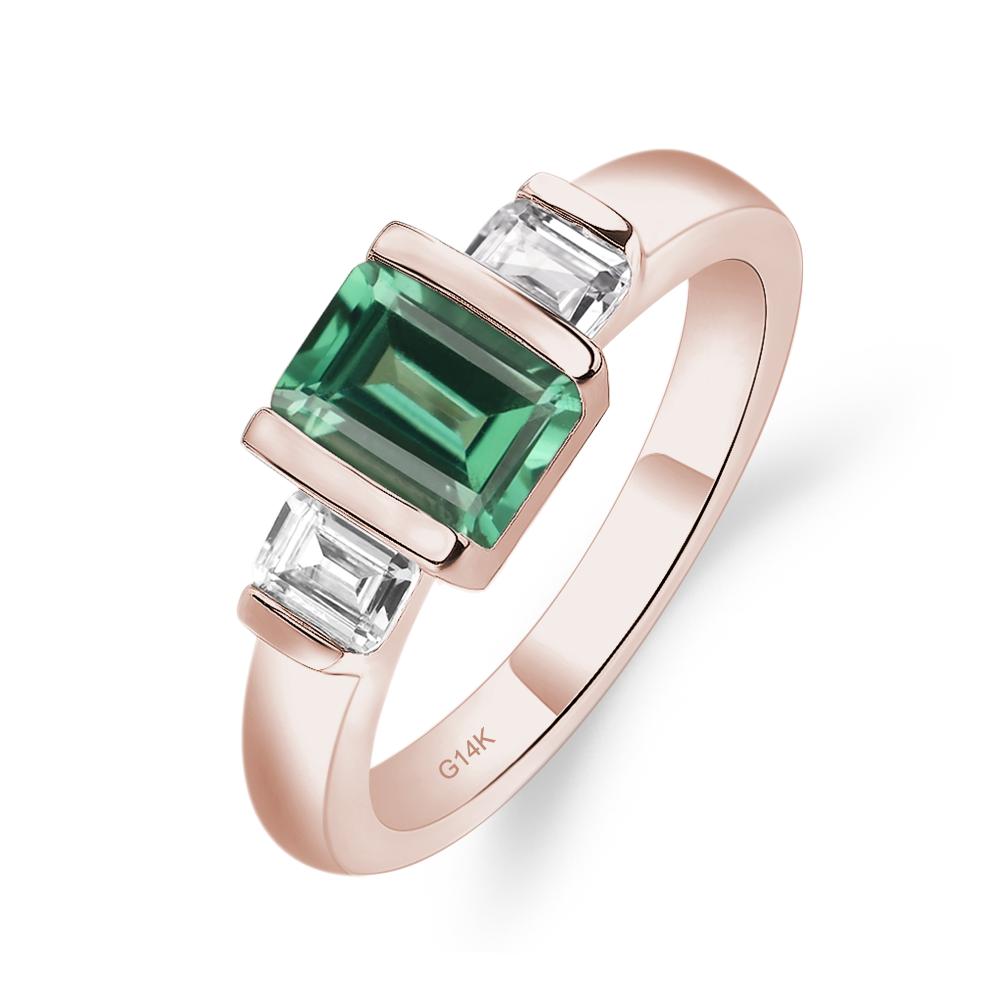 Vintage Lab Created Green Sapphire Ring Bezel Set Emerald Cut Ring - LUO Jewelry #metal_14k rose gold