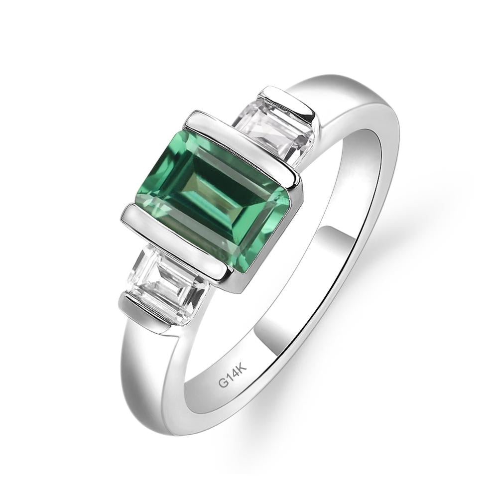 Vintage Lab Created Green Sapphire Ring Bezel Set Emerald Cut Ring - LUO Jewelry #metal_14k white gold
