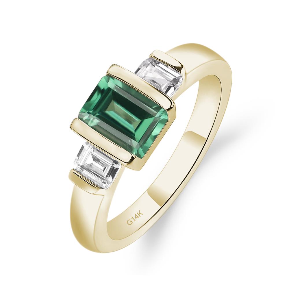 Vintage Lab Created Green Sapphire Ring Bezel Set Emerald Cut Ring - LUO Jewelry #metal_14k yellow gold