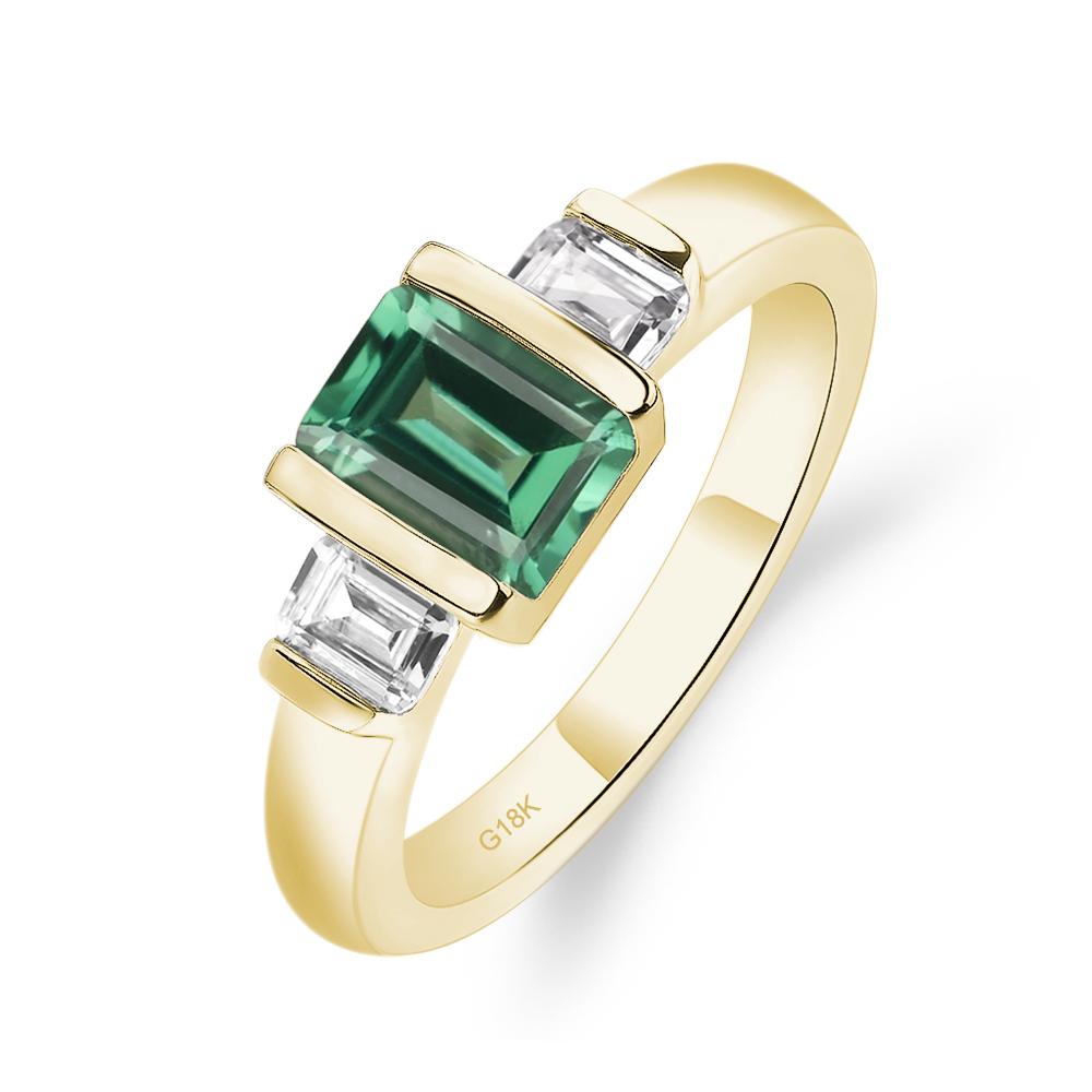 Vintage Lab Created Green Sapphire Ring Bezel Set Emerald Cut Ring - LUO Jewelry #metal_18k yellow gold