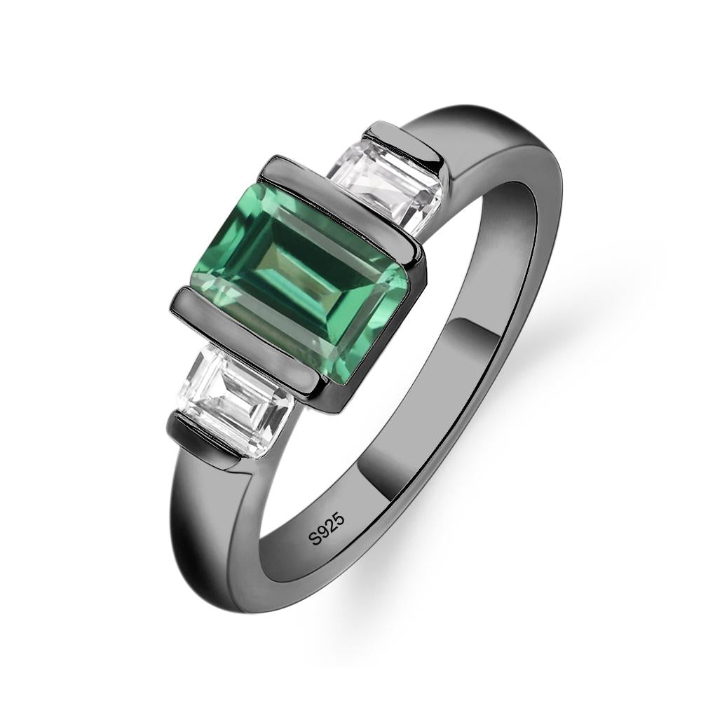 Vintage Lab Created Green Sapphire Ring Bezel Set Emerald Cut Ring - LUO Jewelry #metal_black finish sterling silver