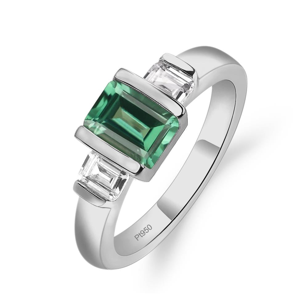 Vintage Lab Created Green Sapphire Ring Bezel Set Emerald Cut Ring - LUO Jewelry #metal_platinum
