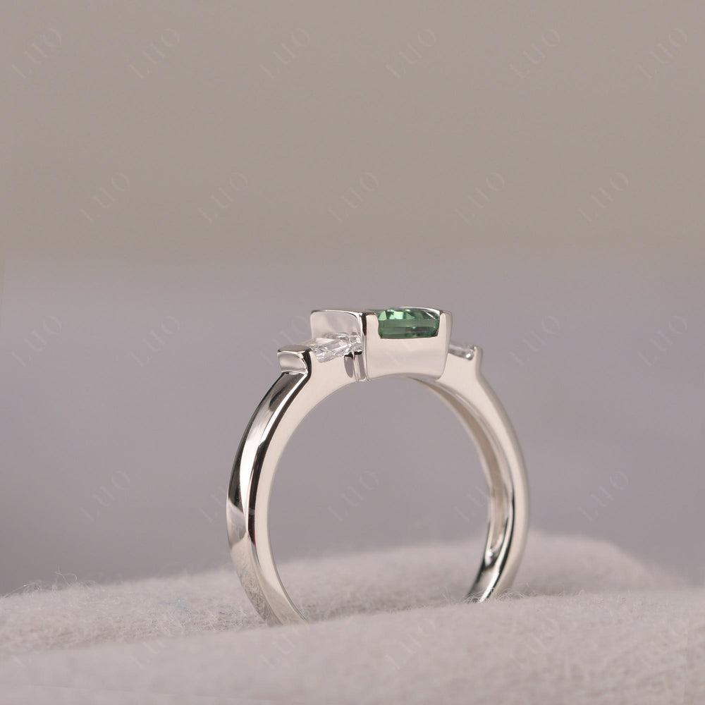 Vintage Green Sapphire Ring Bezel Set Emerald Cut Ring - LUO Jewelry