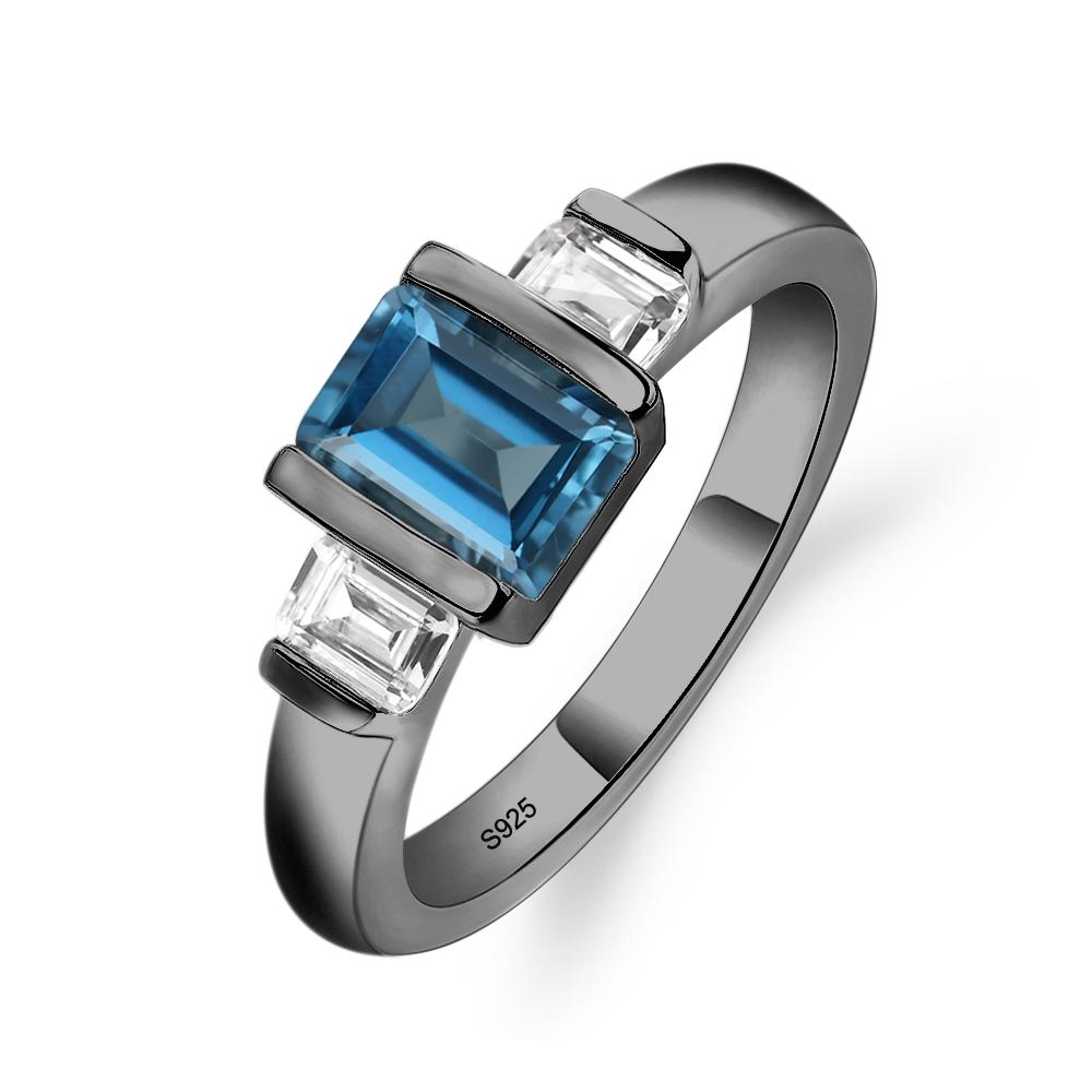 Vintage London Blue Topaz Ring Bezel Set Emerald Cut Ring - LUO Jewelry #metal_black finish sterling silver