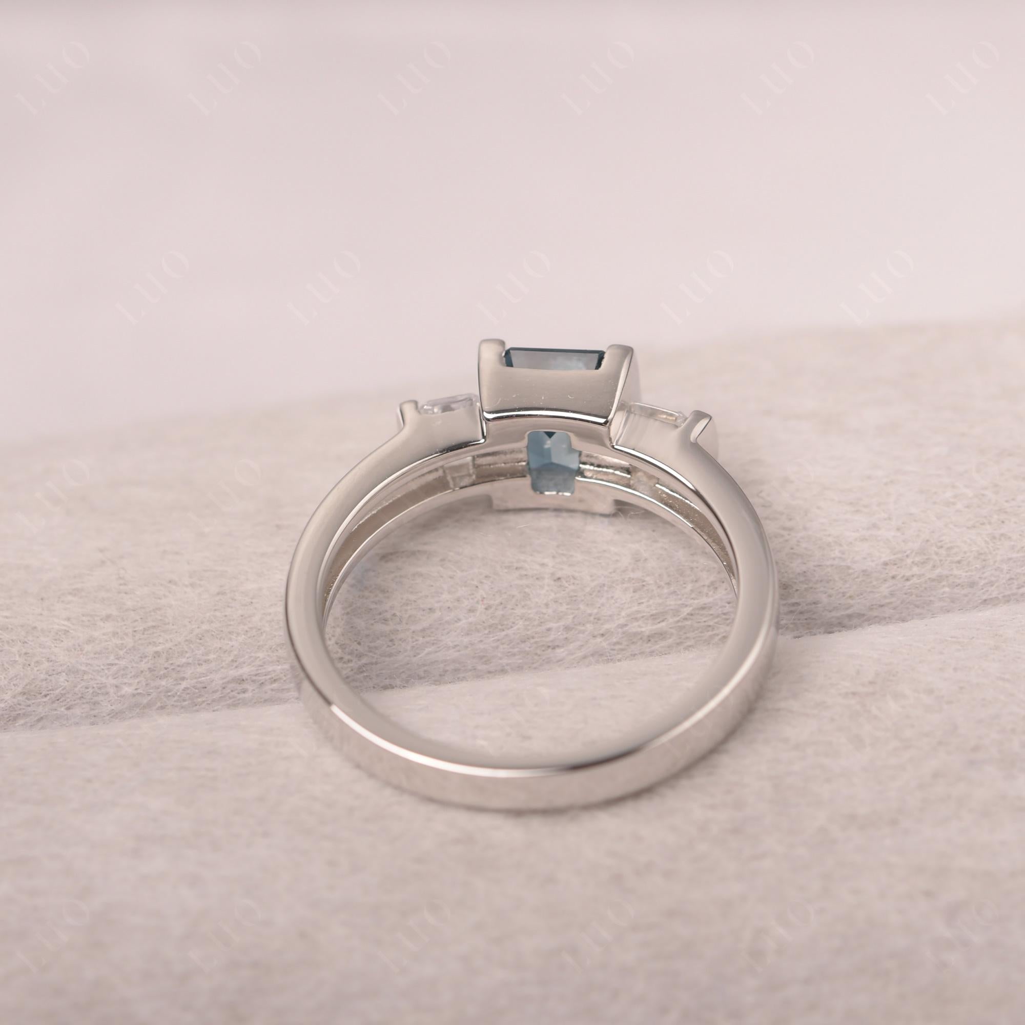 Vintage London Blue Topaz Ring Bezel Set Emerald Cut Ring - LUO Jewelry