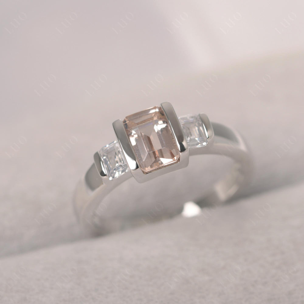 Vintage Morganite Ring Bezel Set Emerald Cut Ring - LUO Jewelry