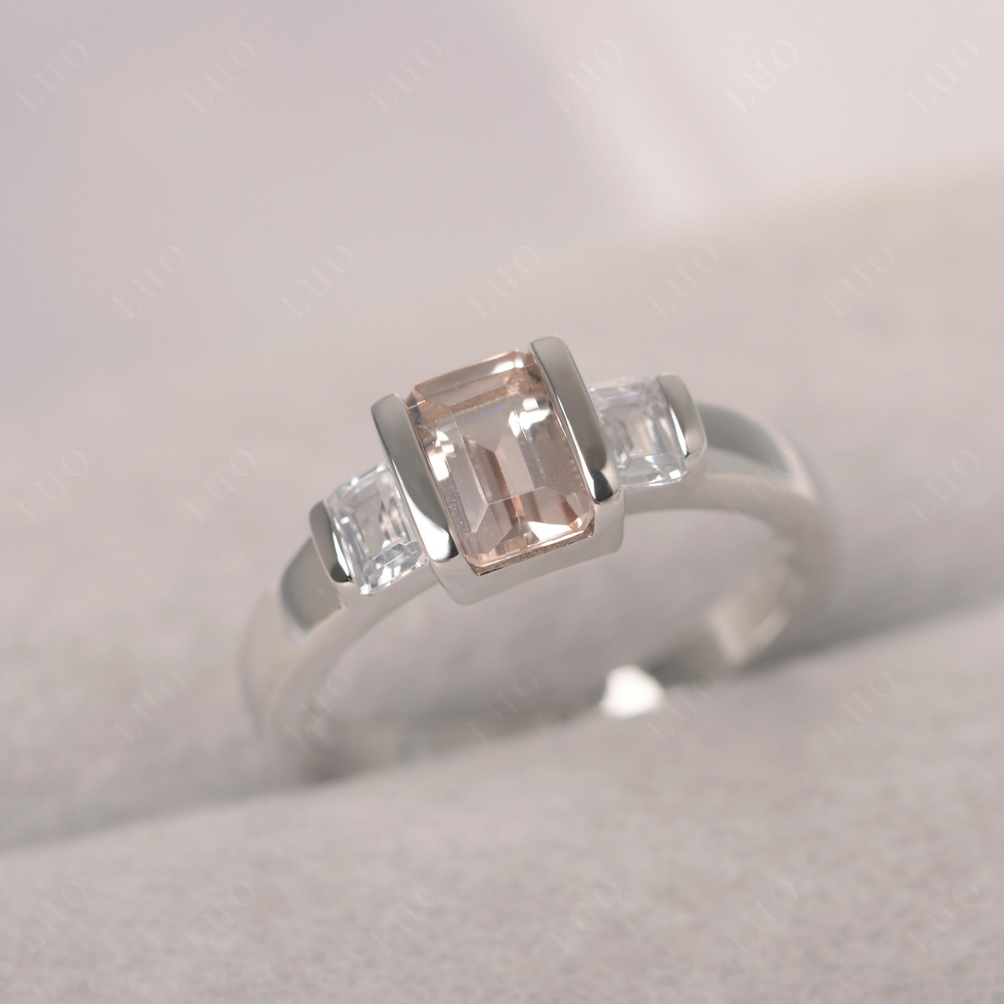 Vintage Morganite Ring Bezel Set Emerald Cut Ring - LUO Jewelry