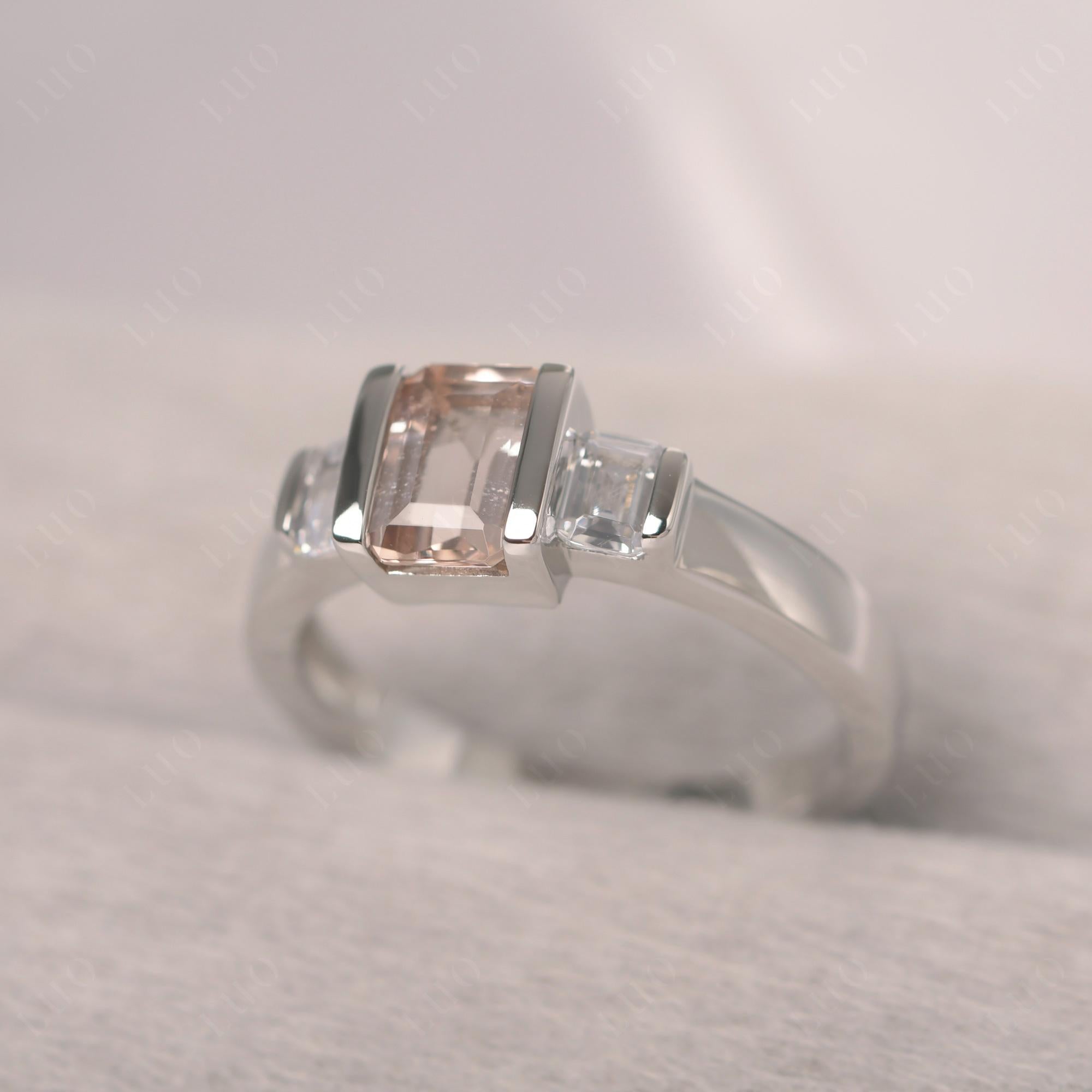 Vintage Morganite Ring Bezel Set Emerald Cut Ring - LUO Jewelry