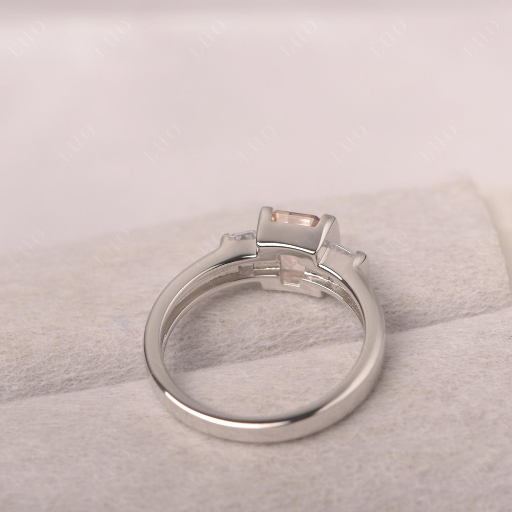 Vintage Morganite Ring Bezel Set Emerald Cut Ring - LUO Jewelry