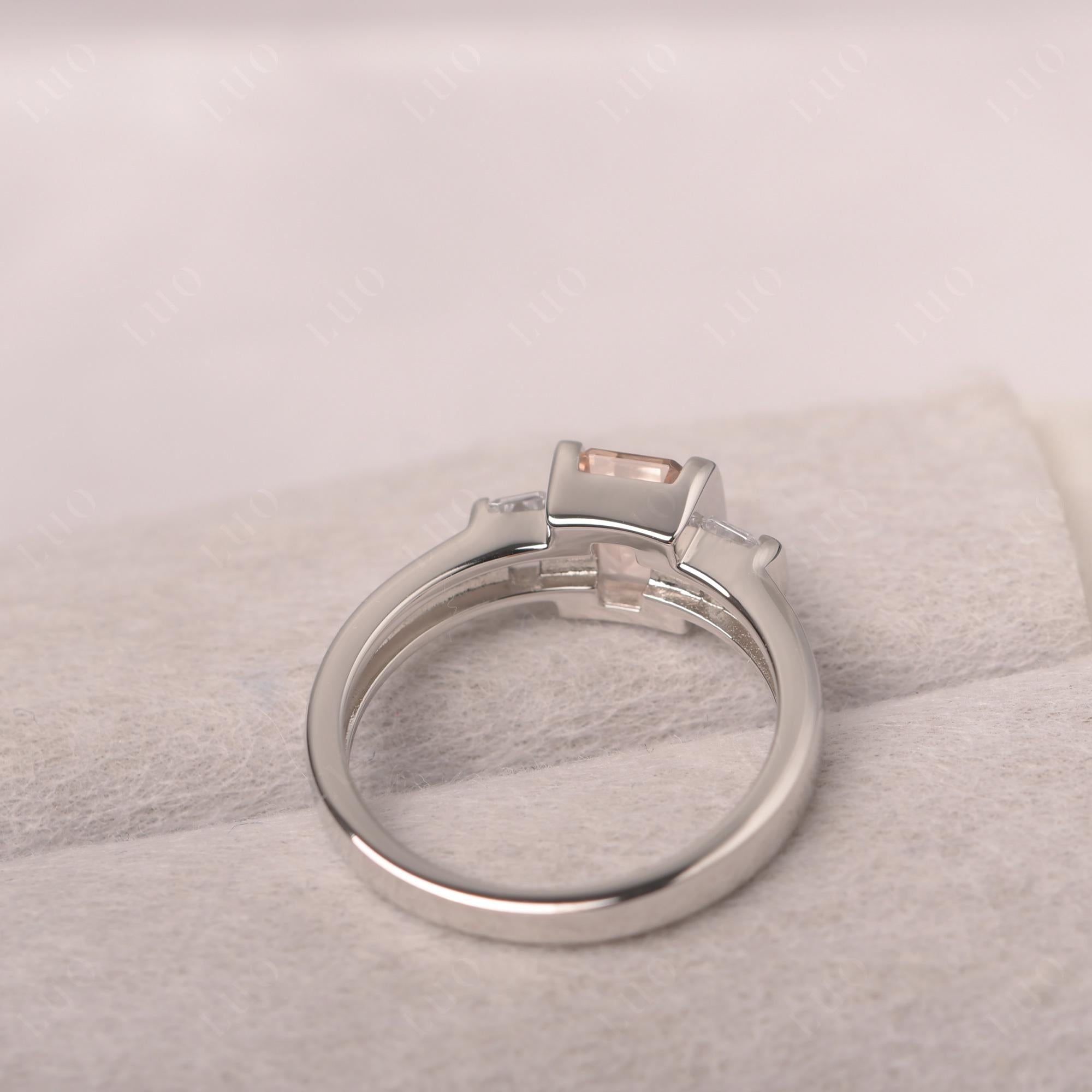 Vintage Morganite Ring Bezel Set Emerald Cut Ring - LUO Jewelry