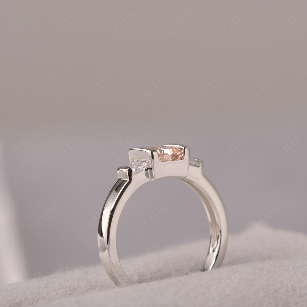 Vintage Morganite Ring Bezel Set Emerald Cut Ring - LUO Jewelry