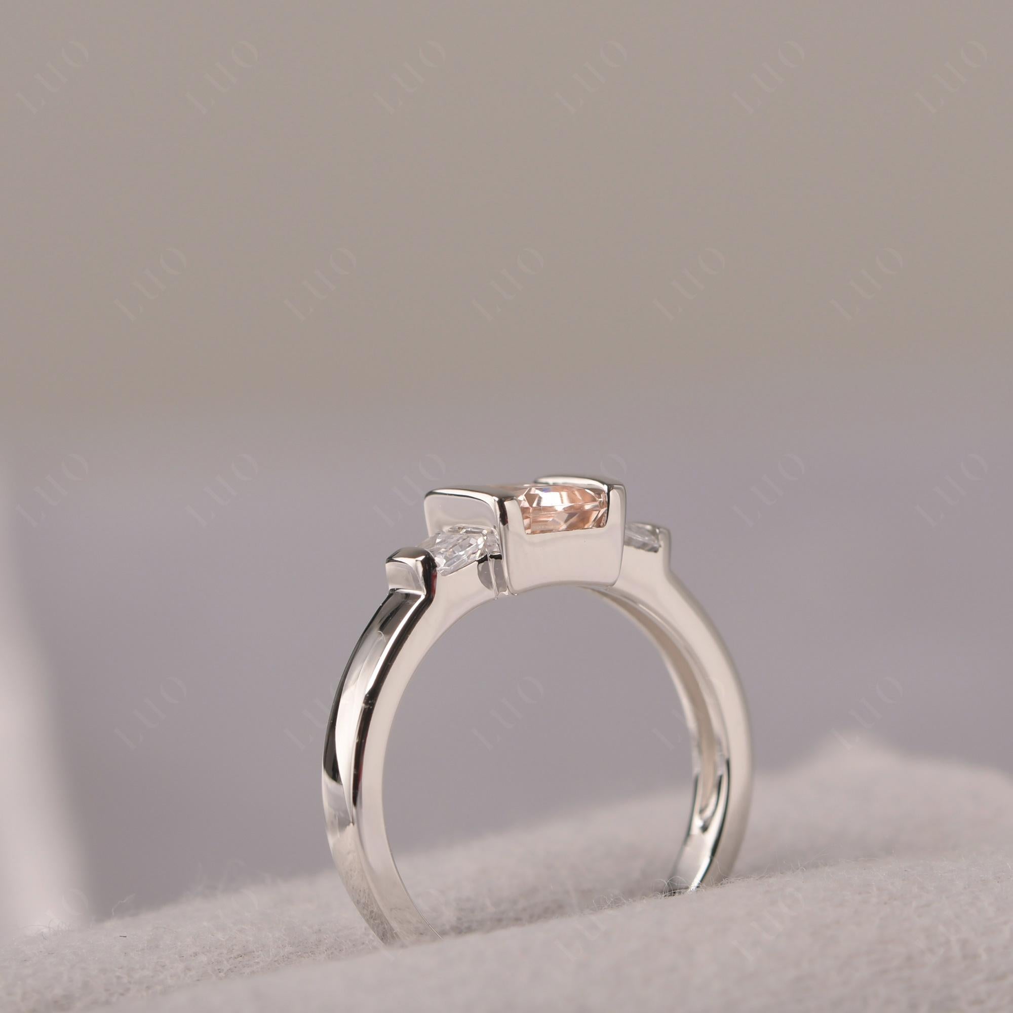 Vintage Morganite Ring Bezel Set Emerald Cut Ring - LUO Jewelry