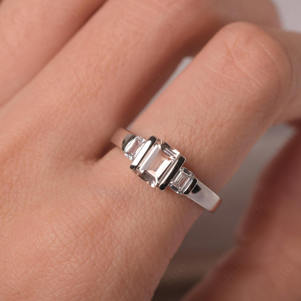 Vintage Morganite Ring Bezel Set Emerald Cut Ring - LUO Jewelry